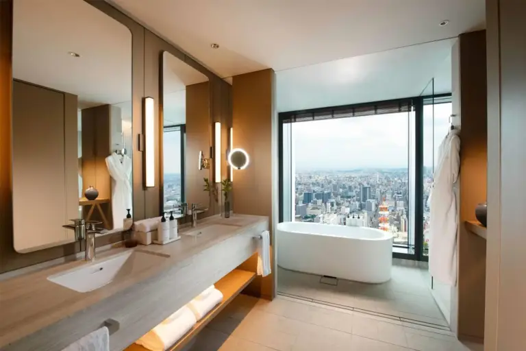 Modern bathroom with a view at Conrad Nagoya