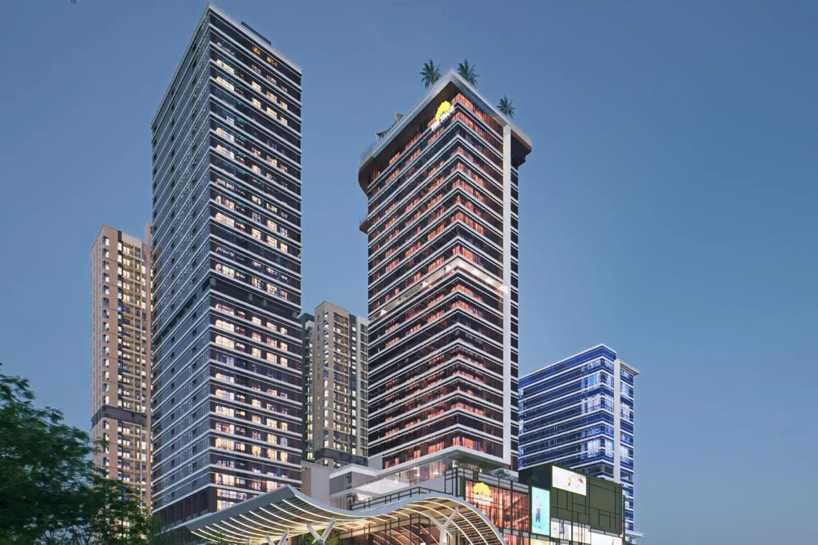 Vista exterior del Trans Luxury Hotel Surabaya mostrando arquitectura moderna